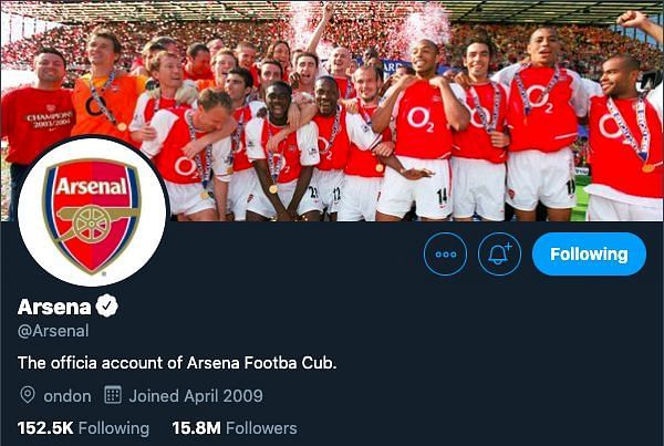 Arsenal have removed all 'L's from their twitter handle